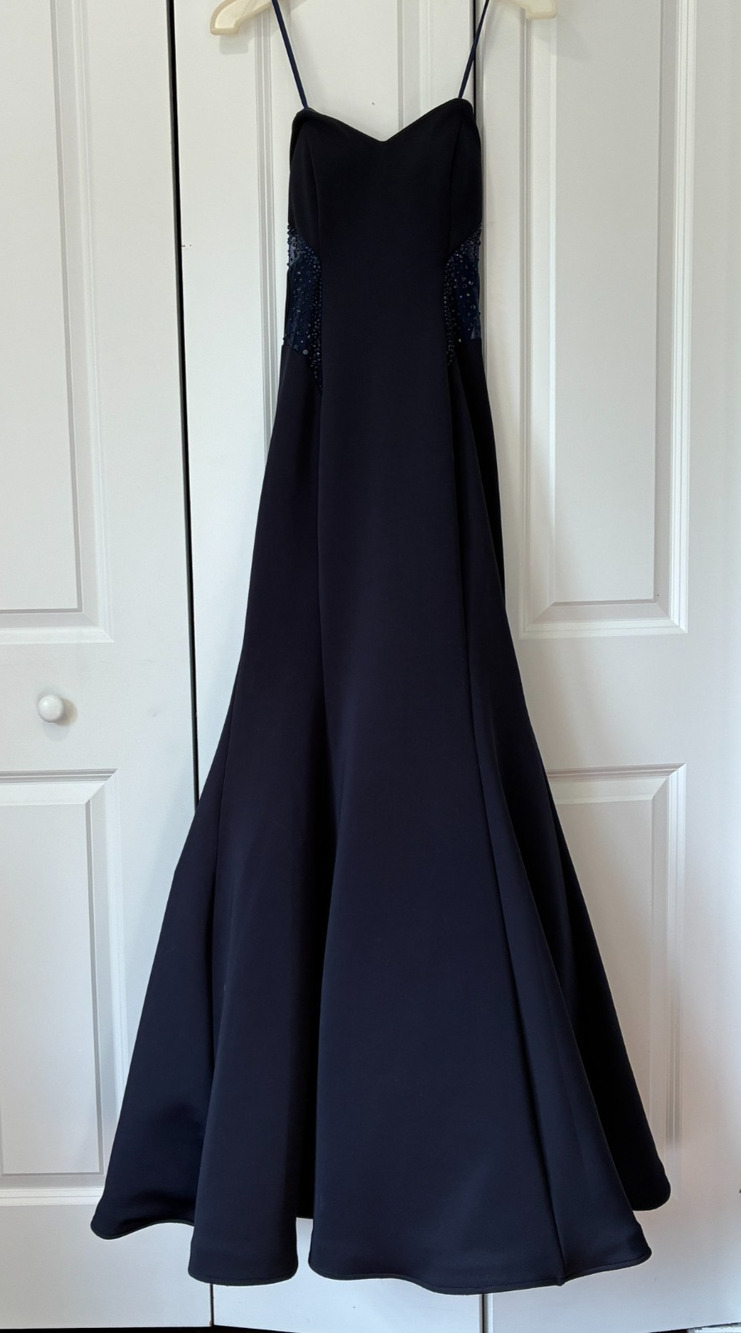 Cinderella Divine Mermaid Formal Gown Navy Sweetheart Beaded Side Dress, Size 6